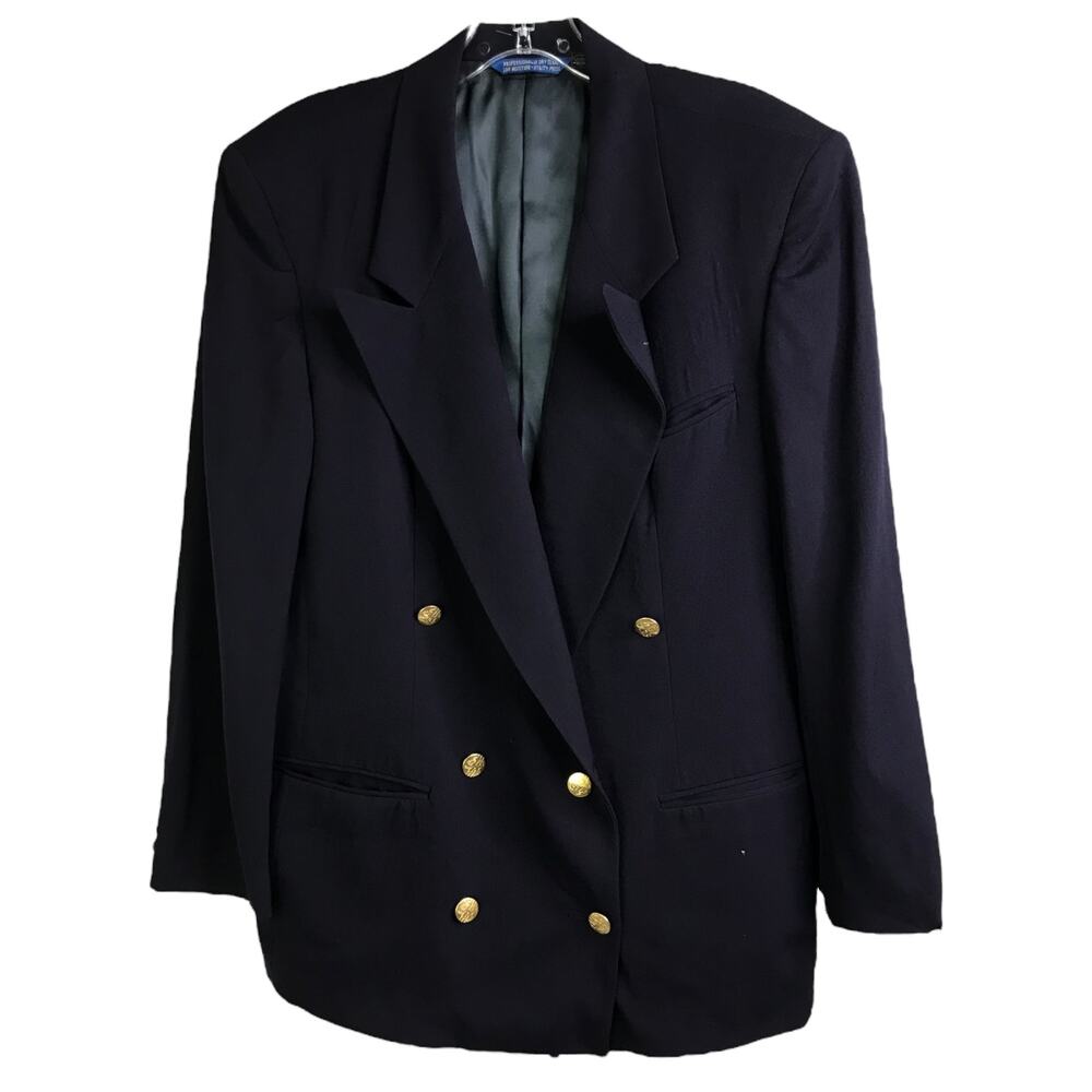 Austin Reed Blazer Jacket Womens 10 Navy Blue Double Breasted Gold Buttons‎